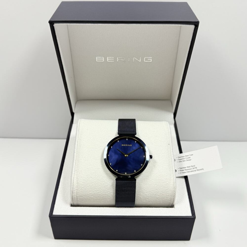 Bering Ultra Slim Womens Watch Blue Dial Mesh Stainless Sapphire 3ATM 18132-399